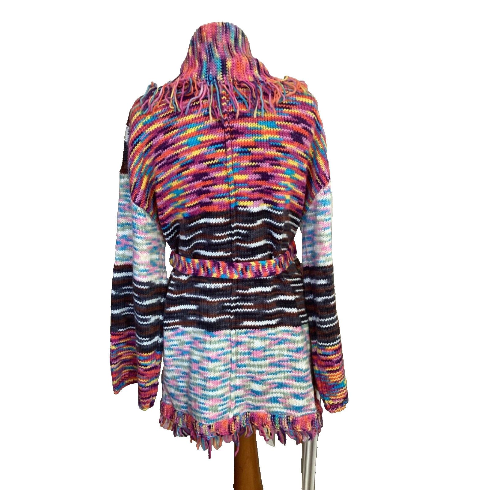 Other POL 80'S PATCHWORK BELTED FRINGE KNIT CARDIGAN SWEATER SZ M Size M / US 6-8 / IT 42-44 - 4 Thumbnail