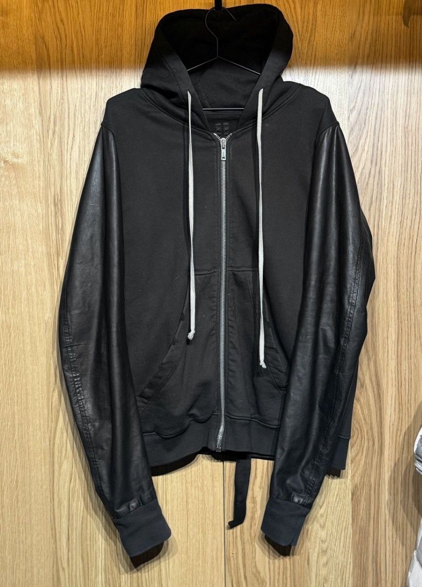 Rick Owens Drkshdw RARE $1283 LEATHER LAMBSKIN BLACK MILK BLACK HOODIE SWEATER Size US L / EU 52-54 / 3 - 6 Thumbnail