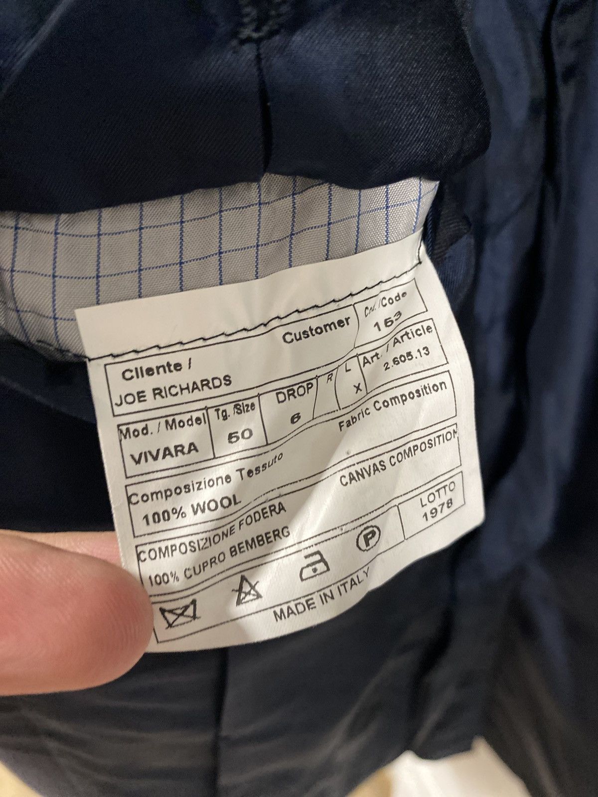 Luigi Borrelli Borelli Napoli Dark Blue Herringbone Wool Blazer Size: 50 Size 50R - 9 Thumbnail