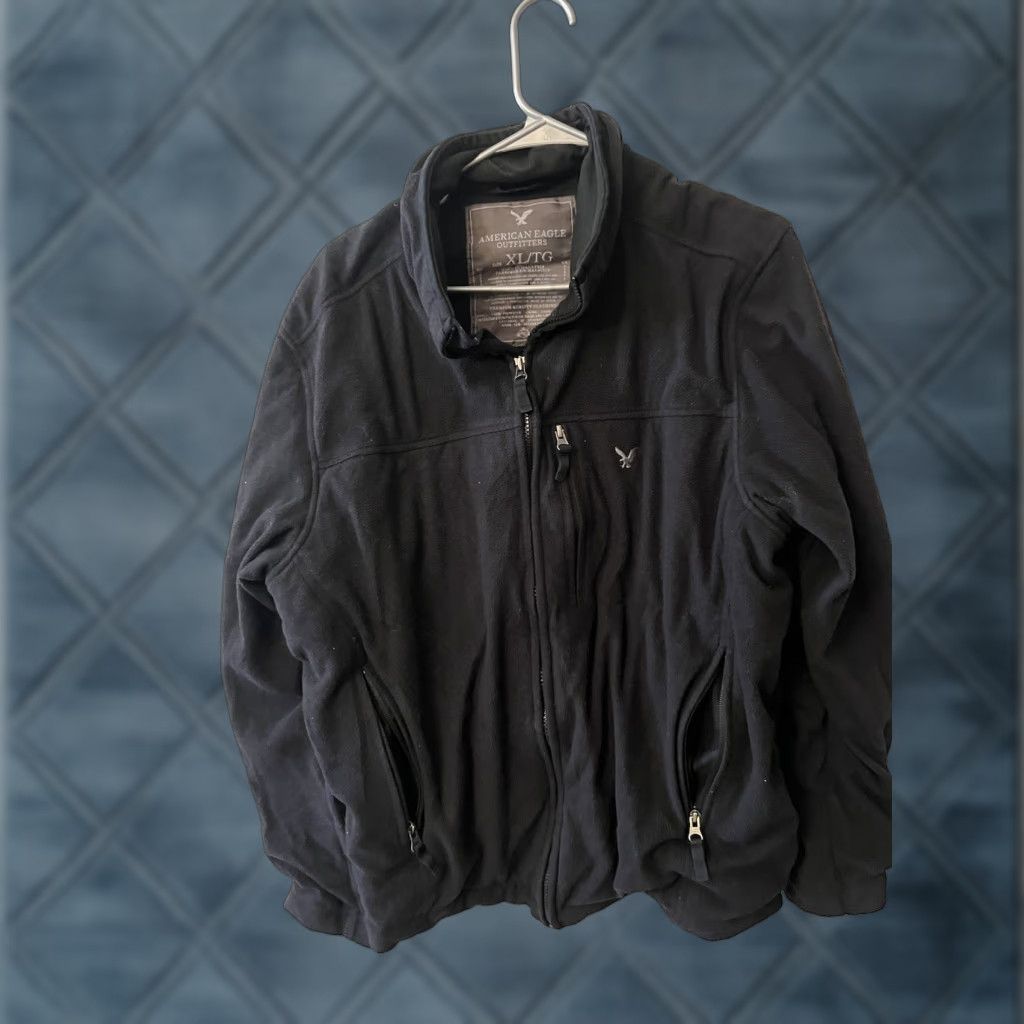 American Eagle Outfitters American Eagle Outfitters Jacket Black Fleece Full Zip Logo Mens XL Easy Care Casual Activewear Size US XL / EU 56 / 4 - 1 Thumbnail
