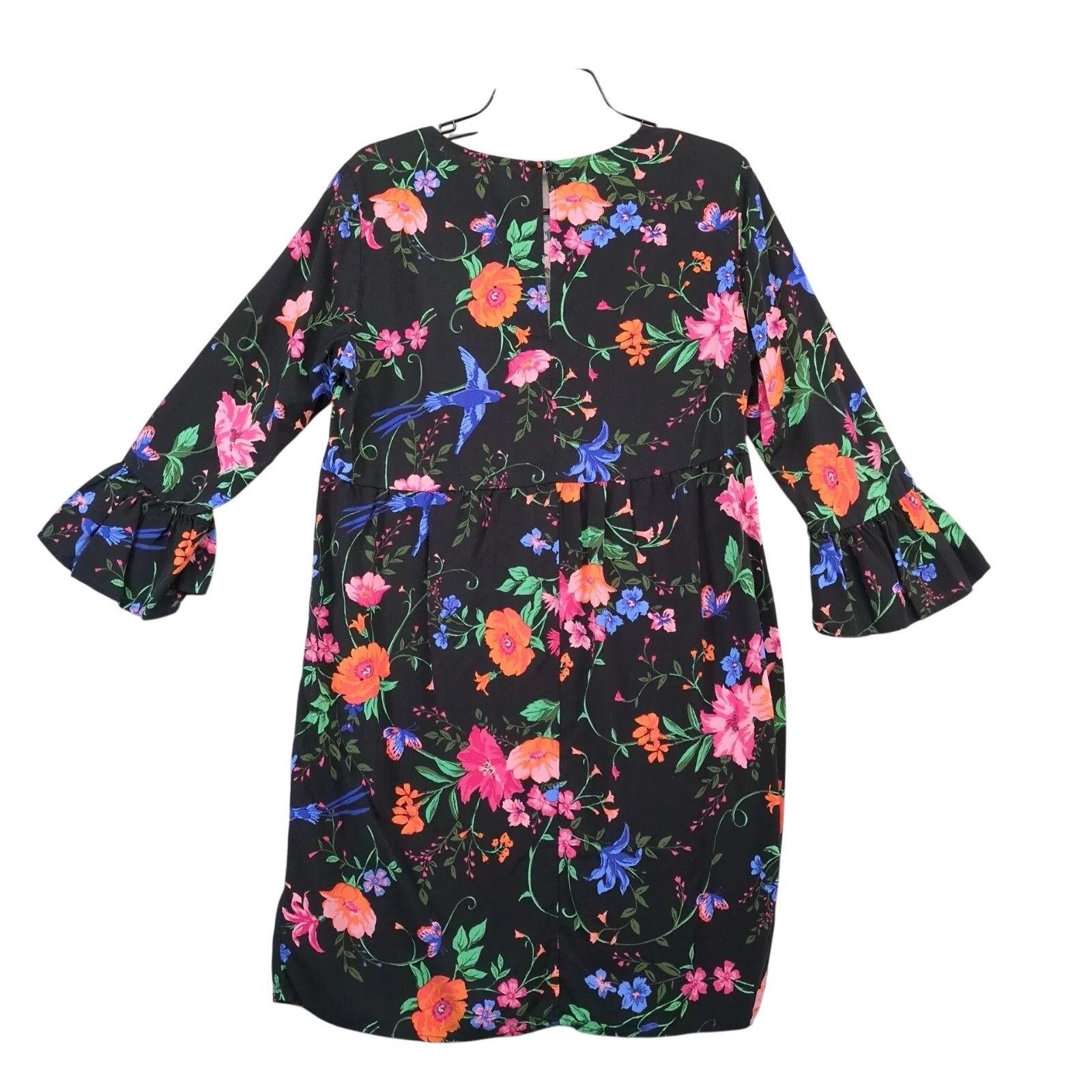 Old Navy Old Navy Black Floral Print Knee-Length Dress Sz L Flare Slv Size L / US 10 / IT 46 - 3 Thumbnail