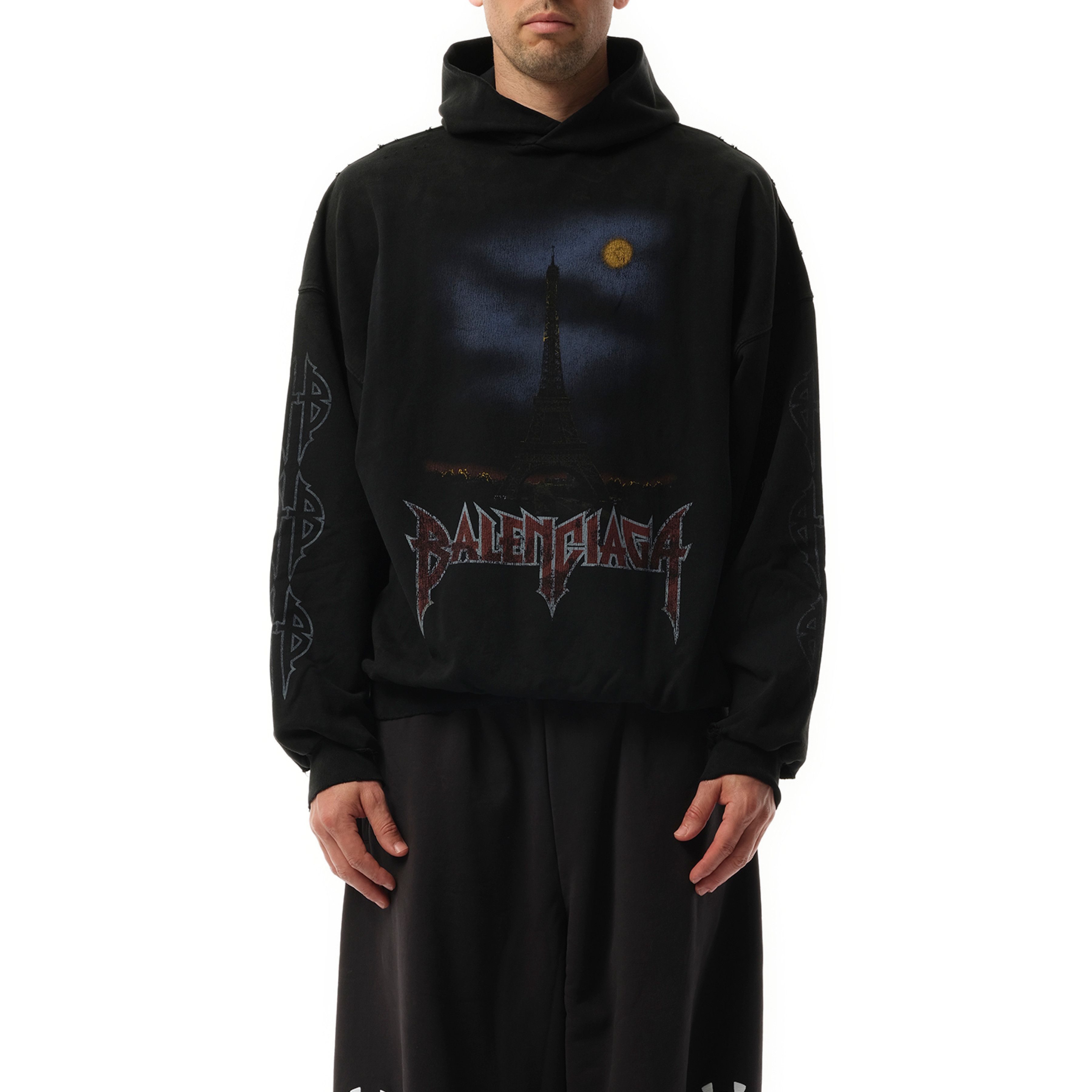 Balenciaga o1srvl11e0825 Paris Moon Hoodie Large Fit in Black Size US XL / EU 56 / 4 - 1 Thumbnail