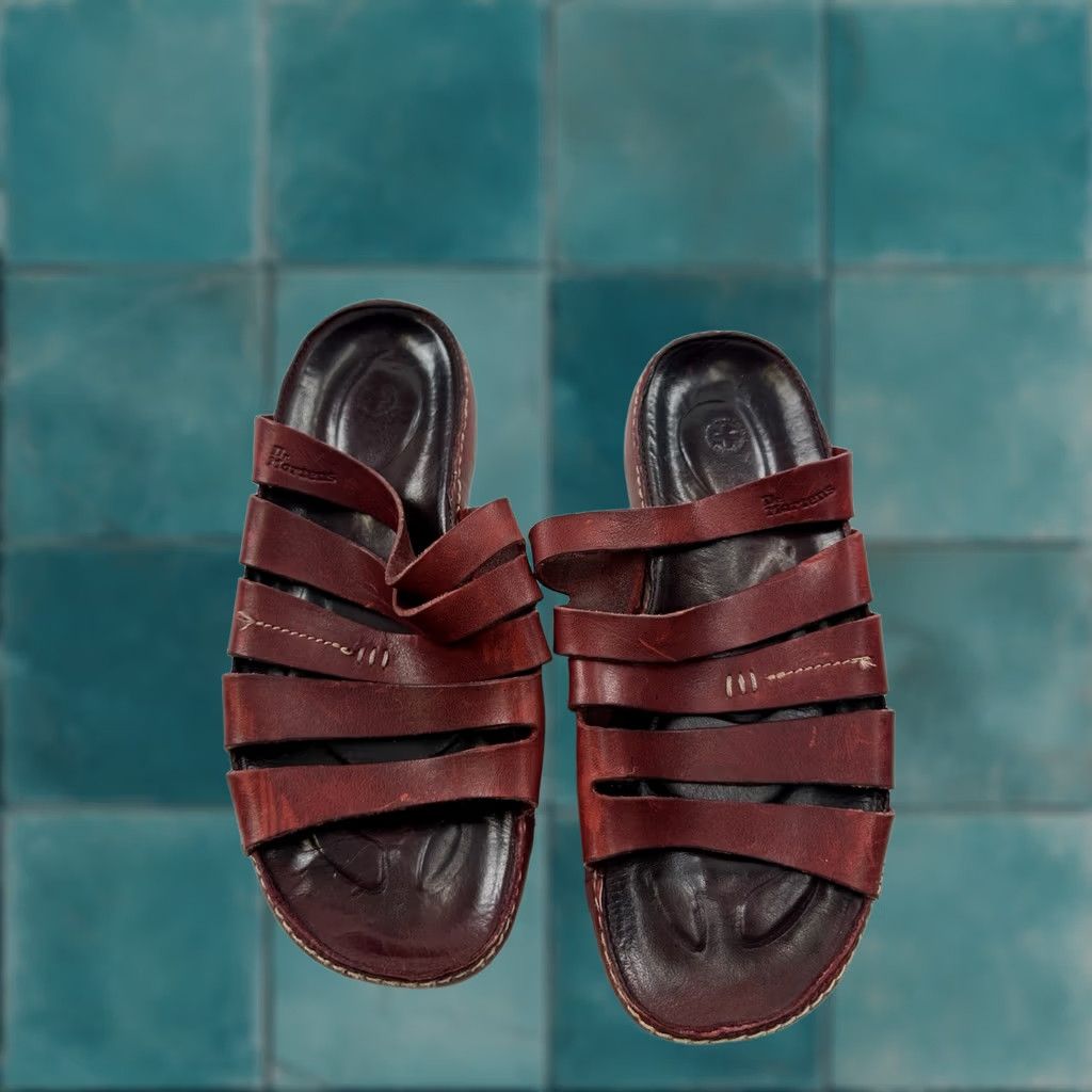 Dr. Martens VINTAGE Dr. Martens Sandals Womens Red Leather Open Toe Mules Slip On Strappy Cushioned AirWair 90s Womens Size US 5 / IT 35 - 1 Thumbnail