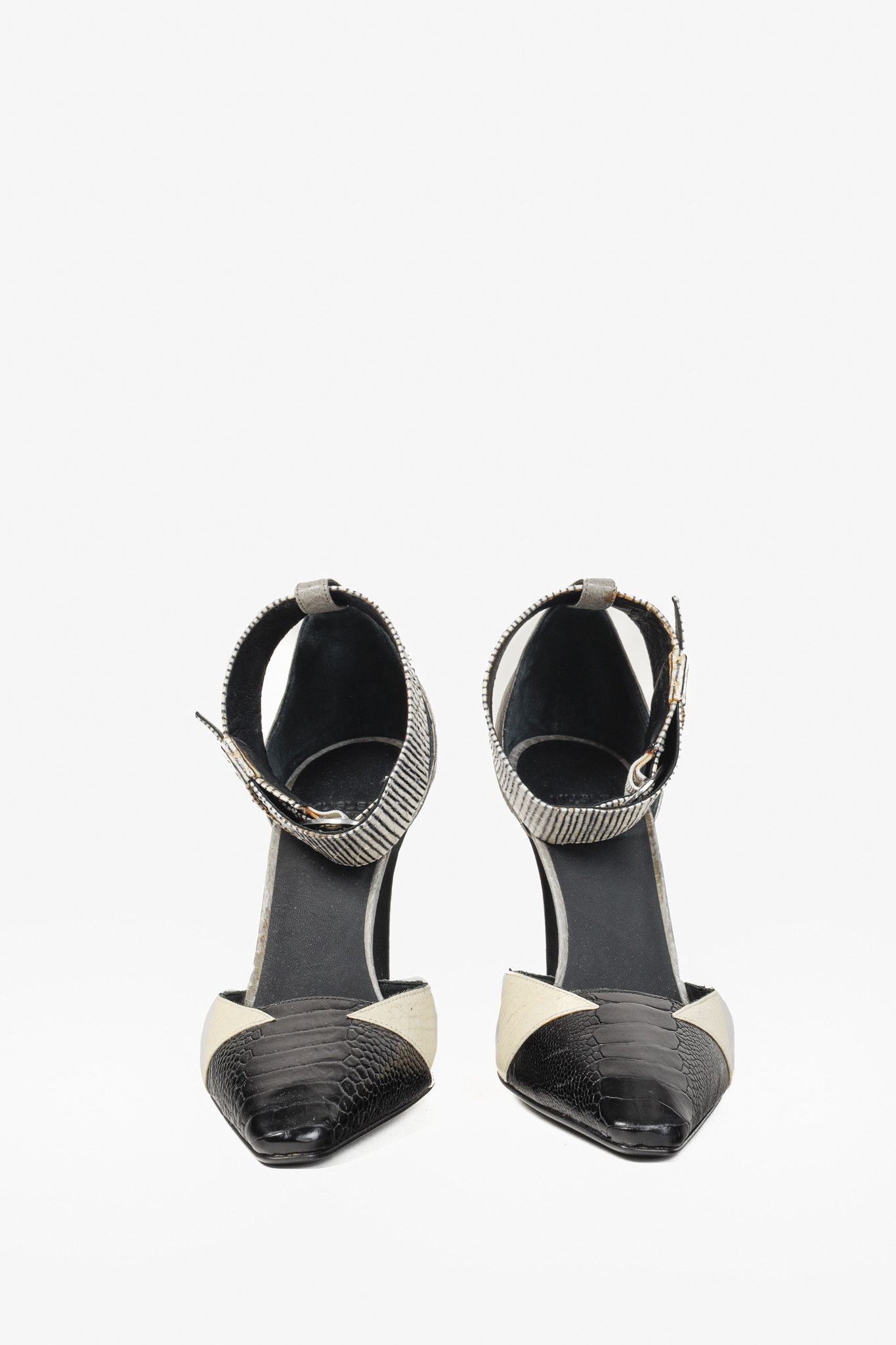 Mugler Mugler Black & White Mix-Material Strap Heels Size US 5.5 / IT 35.5 - 2 Thumbnail