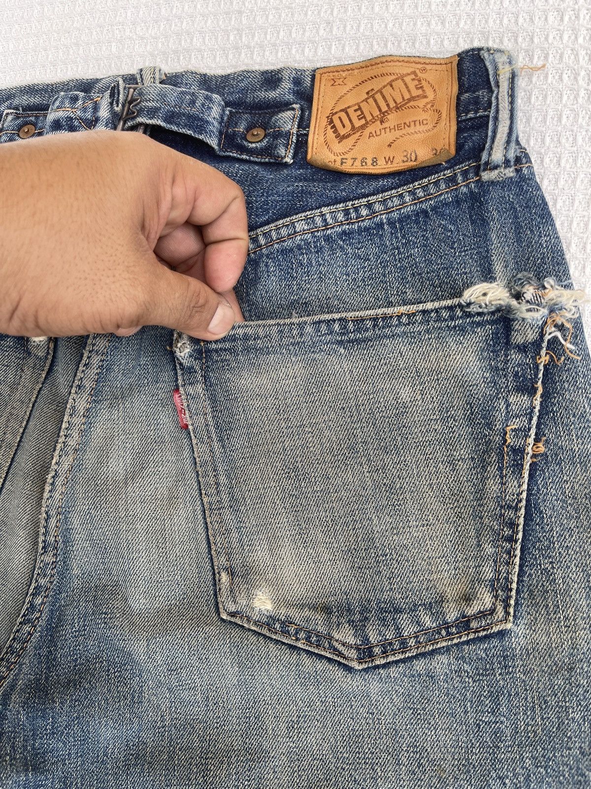 Denime Rare🔥Vintage DENIME Japan Slevedge Distressed Jeans Size US 30 / EU 46 - 11 Thumbnail