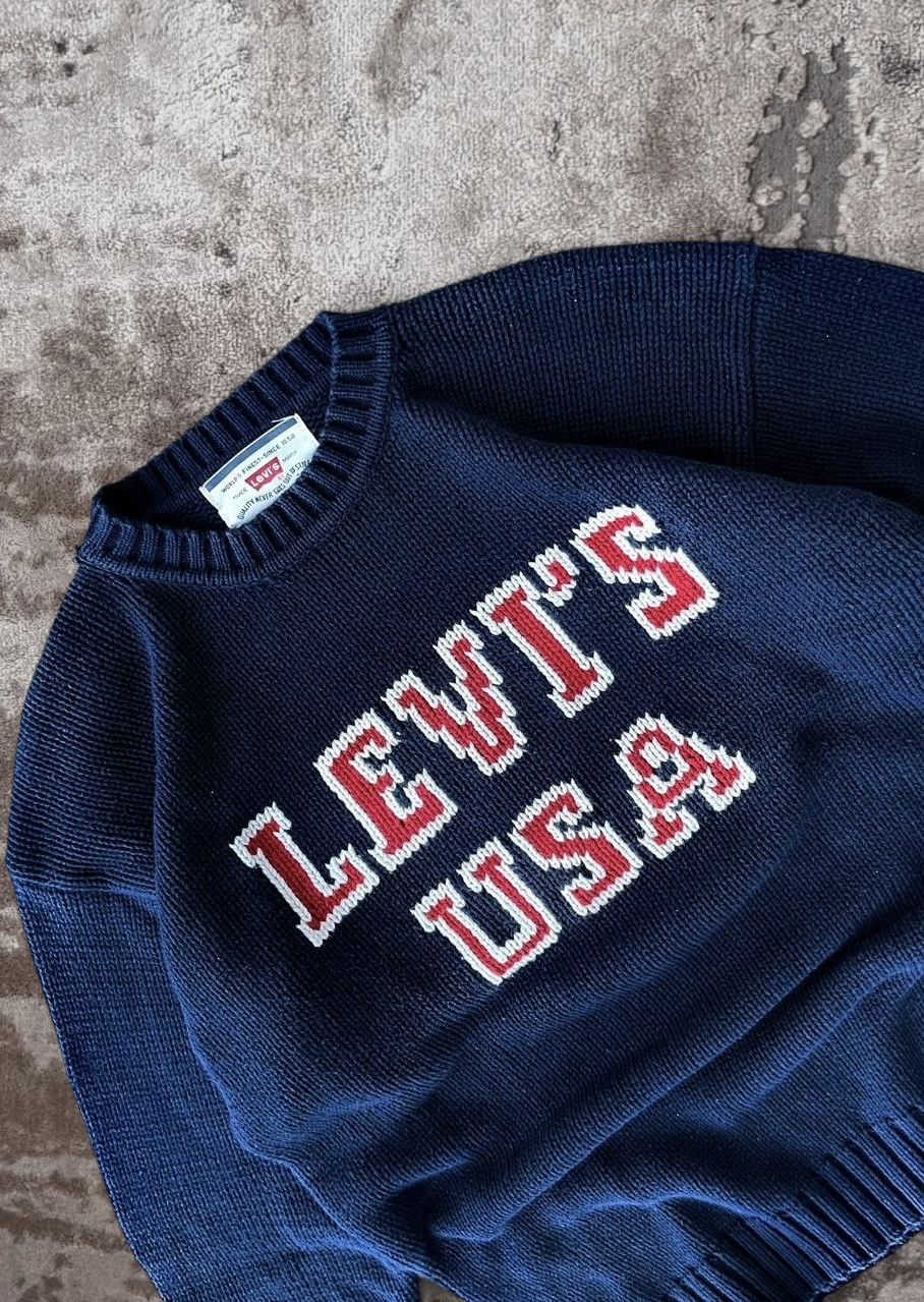 Levi's VTG Levi's USA Big Logo Navy Heavyweight Knit Sweater Size US M / EU 48-50 / 2 - 5 Thumbnail