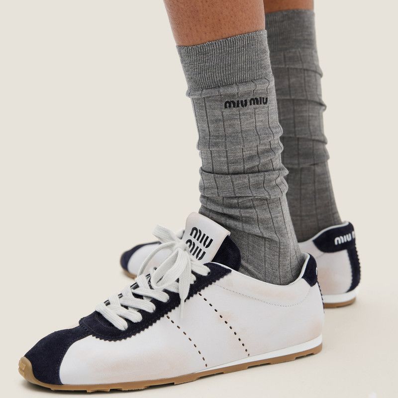 Miu Miu o1B3y1r0526 Padded Nappa Leather And Suede Sneakers Size US 11 / IT 41 - 5 Thumbnail