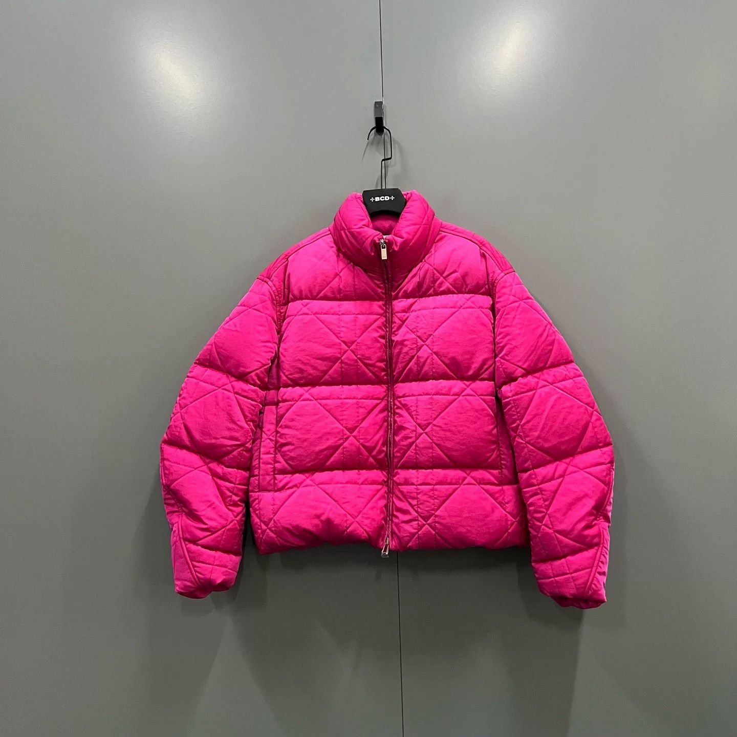 Dior pink stand collar zip-up puffer jacket Size L / US 10 / IT 46 - 1 Thumbnail