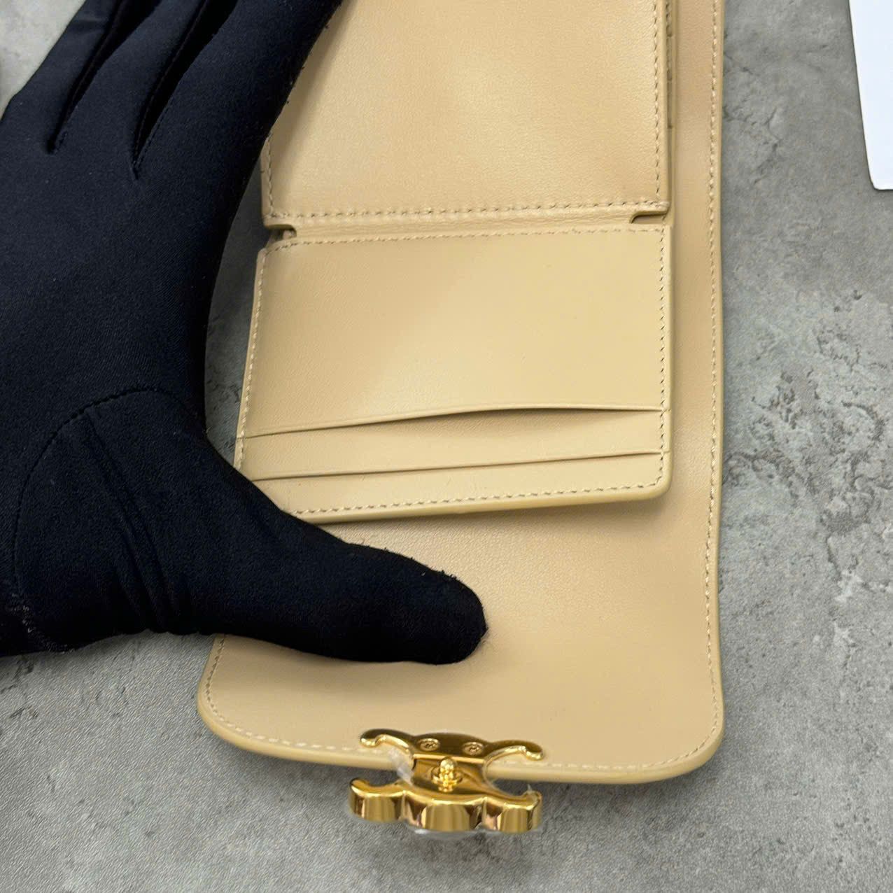 Celine CELINE Small Wallet Triomphe In Shiny Calfskin BEIGE Size ONE SIZE - 13 Thumbnail