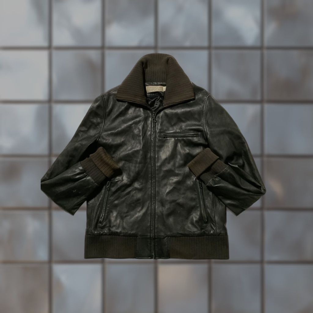 VINTAGE Shipley & Halmos Leather Full Zip Motorcycle Jacket LG Black Men Track Runway Show Modern