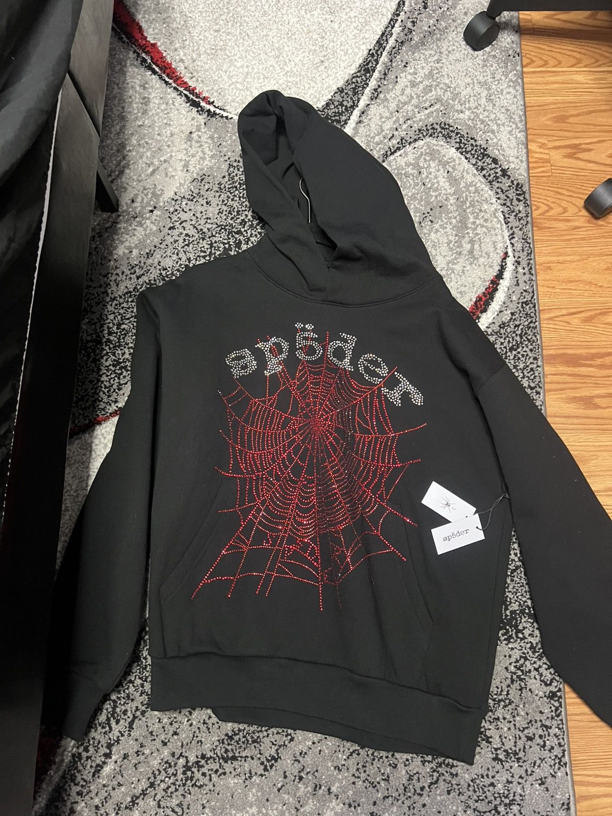 Sp5der sp5der og rhinestone hoodie black v2 | Grailed