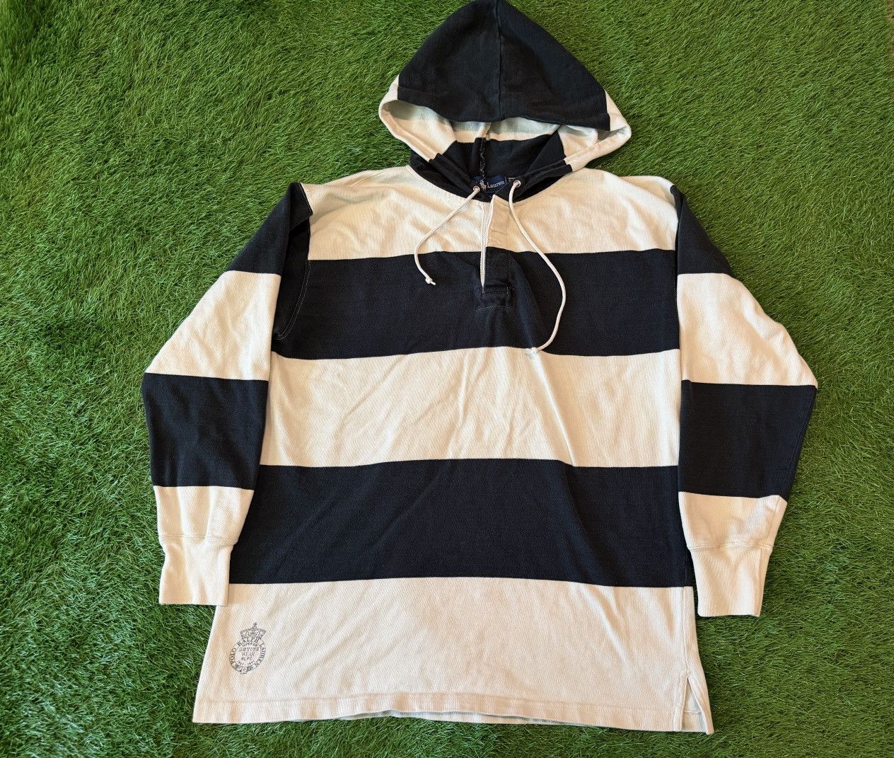 Polo Ralph Lauren Vintage 90s Polo Ralph Lauren Rugby Hoodie Striped Surfwear Size US L / EU 52-54 / 3 - 1 Thumbnail