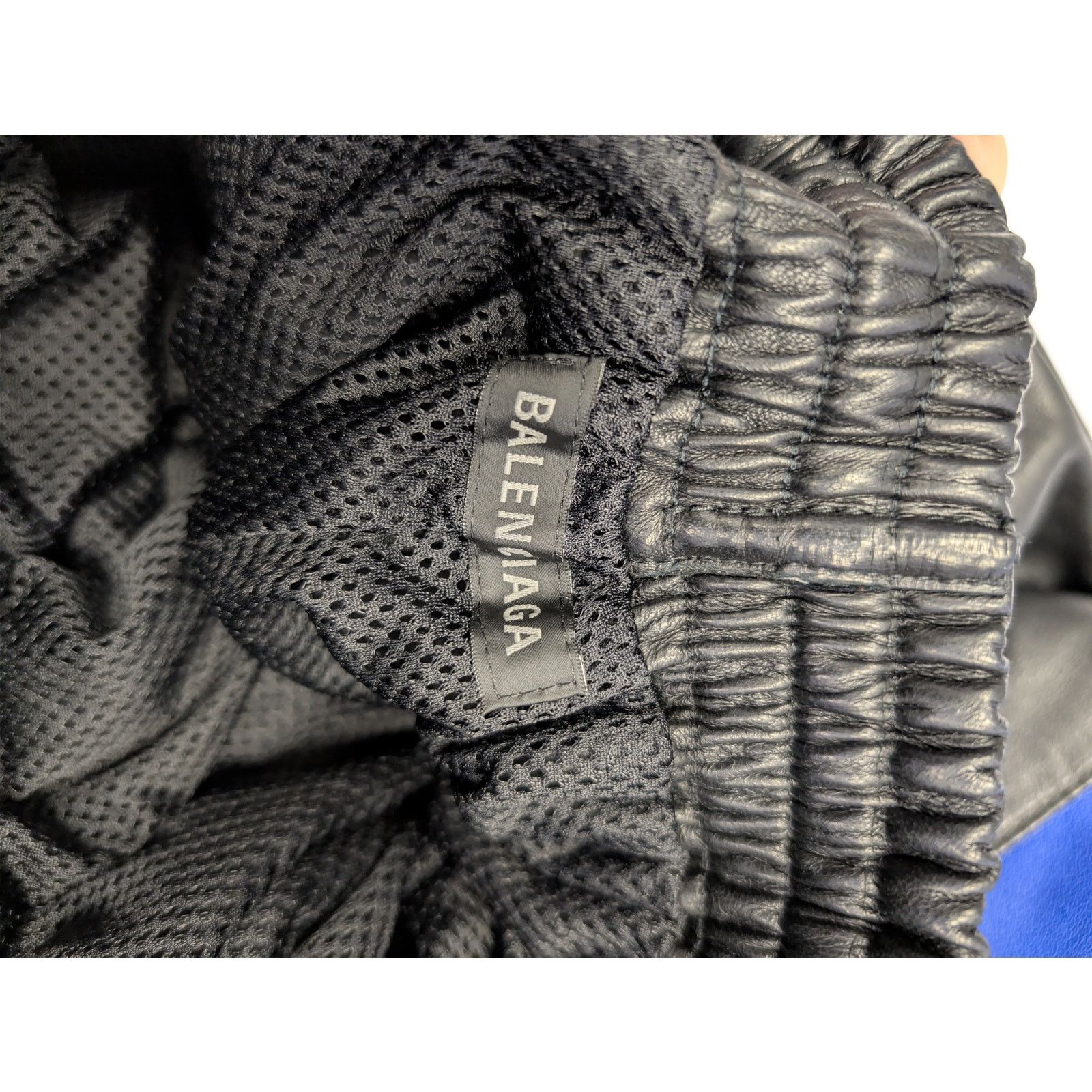 Balenciaga o1rshd1 Smooth Soft Leather Tracksuit Pants Black/Blue/White Size US 30 / EU 46 - 15 Thumbnail