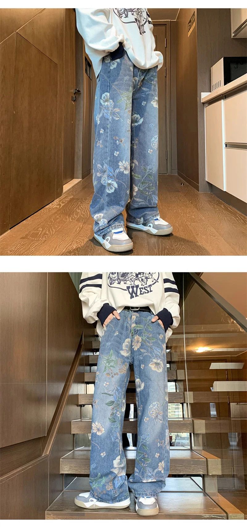 Other Autumn Floral Printed Jeans For Men Size US 29 - 3 Thumbnail