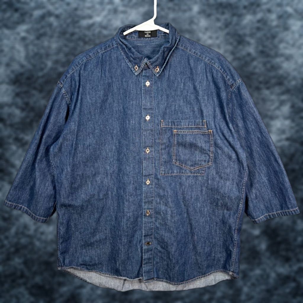 Zucca Cabane De Zucca Mens Size Large Denim Button-Up Shirt 3/4 Sleeve 100% Cotton Blue Regular Shirt Mens Size US L / EU 52-54 / 3 - 1 Thumbnail