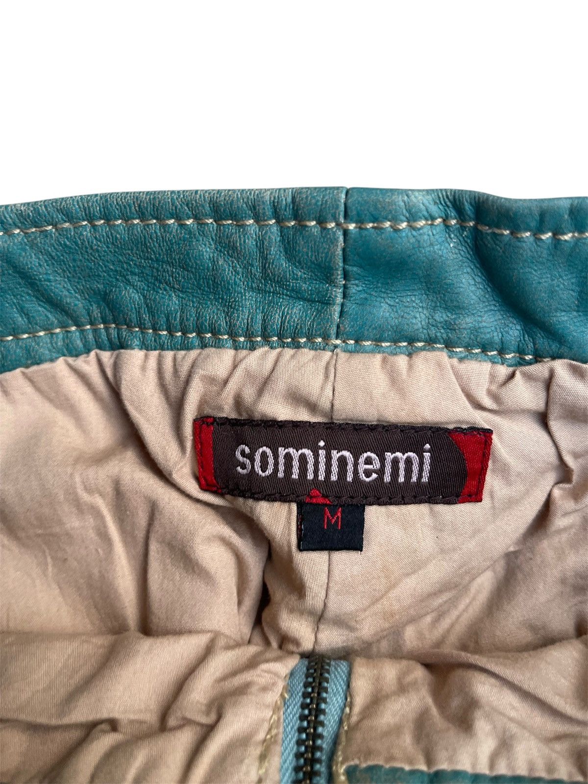 Japanese Brand Sominemi Teal Panelled Tech Leather Pants - Zip Pockets Size US 30 / EU 46 - 3 Thumbnail