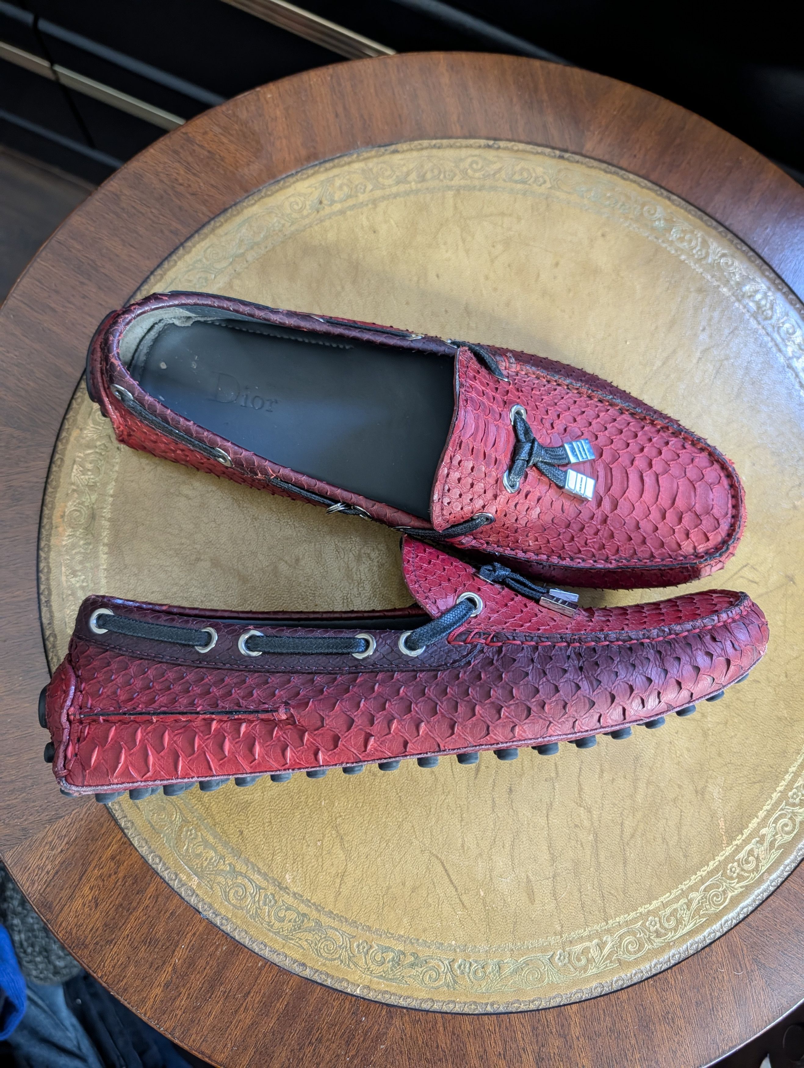 Dior KVA Genuine Python Snakeskin Red Driving Loafers 41 Size US 8 / EU 41 - 1 Thumbnail