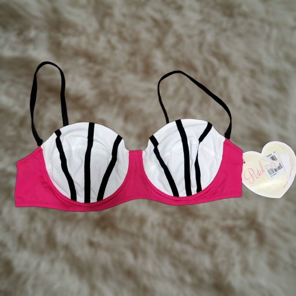 Vintage Pistol Panties Bikini Top by Deborah Fleming Pink White NWT Sz 12 Underwire Regular Spaghetti Strap Women Size XL / US 12-14 / IT 48-50 - 1 Thumbnail