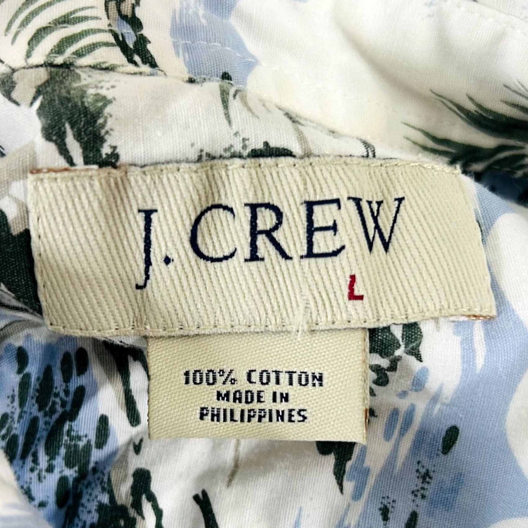 J.Crew J.CREW Button-Up Short Sleeve Hawaiian Aloha Shirt Palm Trees Beach White Cotton L Men Size US L / EU 52-54 / 3 - 3 Thumbnail