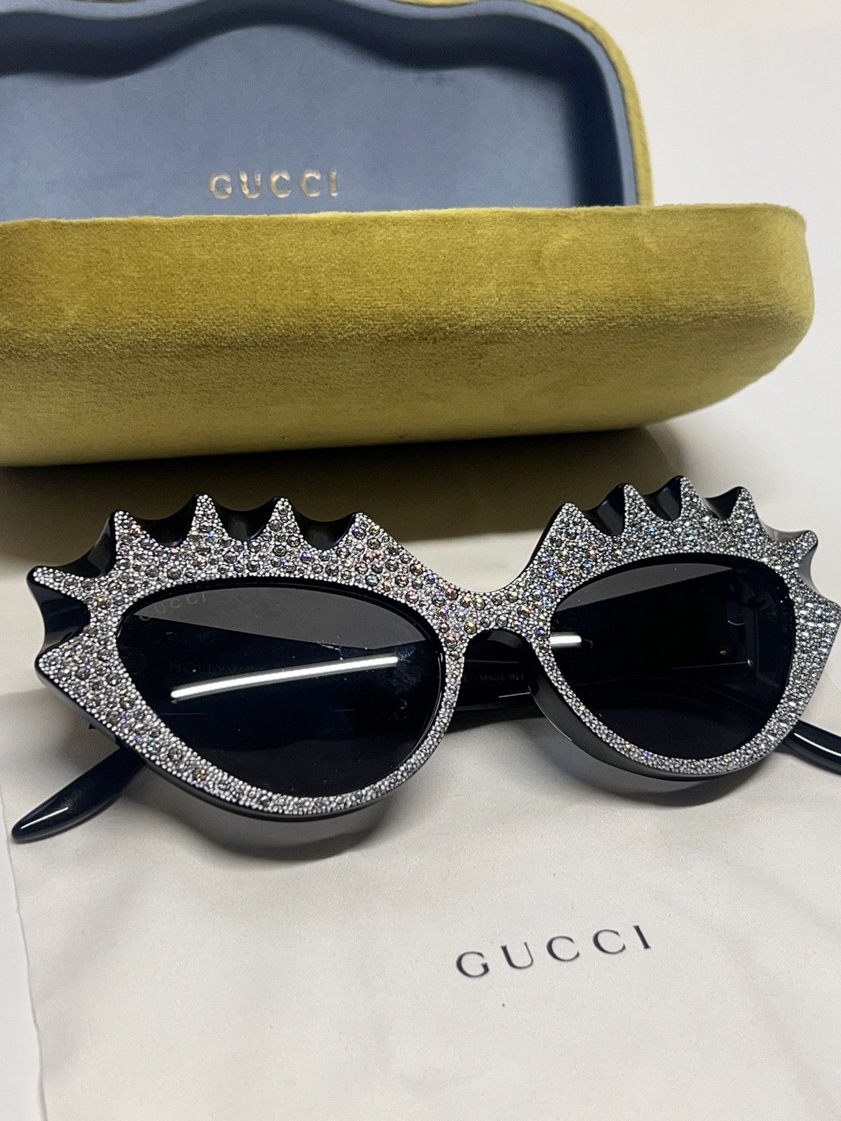 Designer × Gucci × Swarovski Gucci Cat Eye Swarovski Diamond Studded Designer Sunglasses Size ONE SIZE - 5 Thumbnail