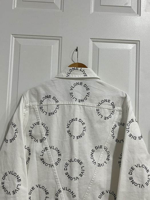 Vlone VLONE Rhinestones Live Vlone Die Vlone White Denim Jacket L | Grailed
