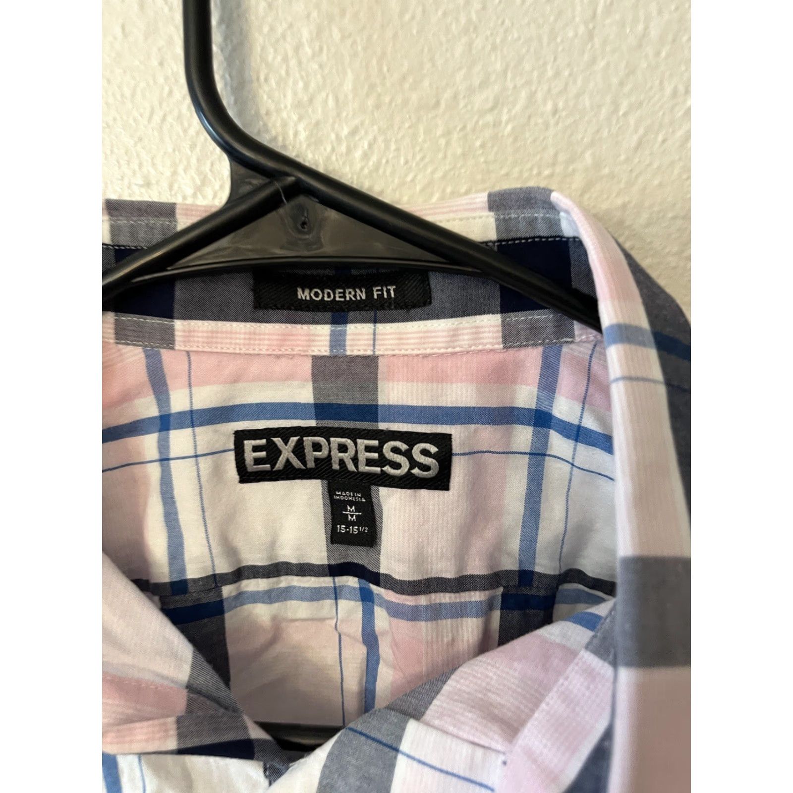 Express EXPRESS Button-Up Shirt Mens Medium Modern Fit Multicolor Plaid Check Size US M / EU 48-50 / 2 - 3 Thumbnail