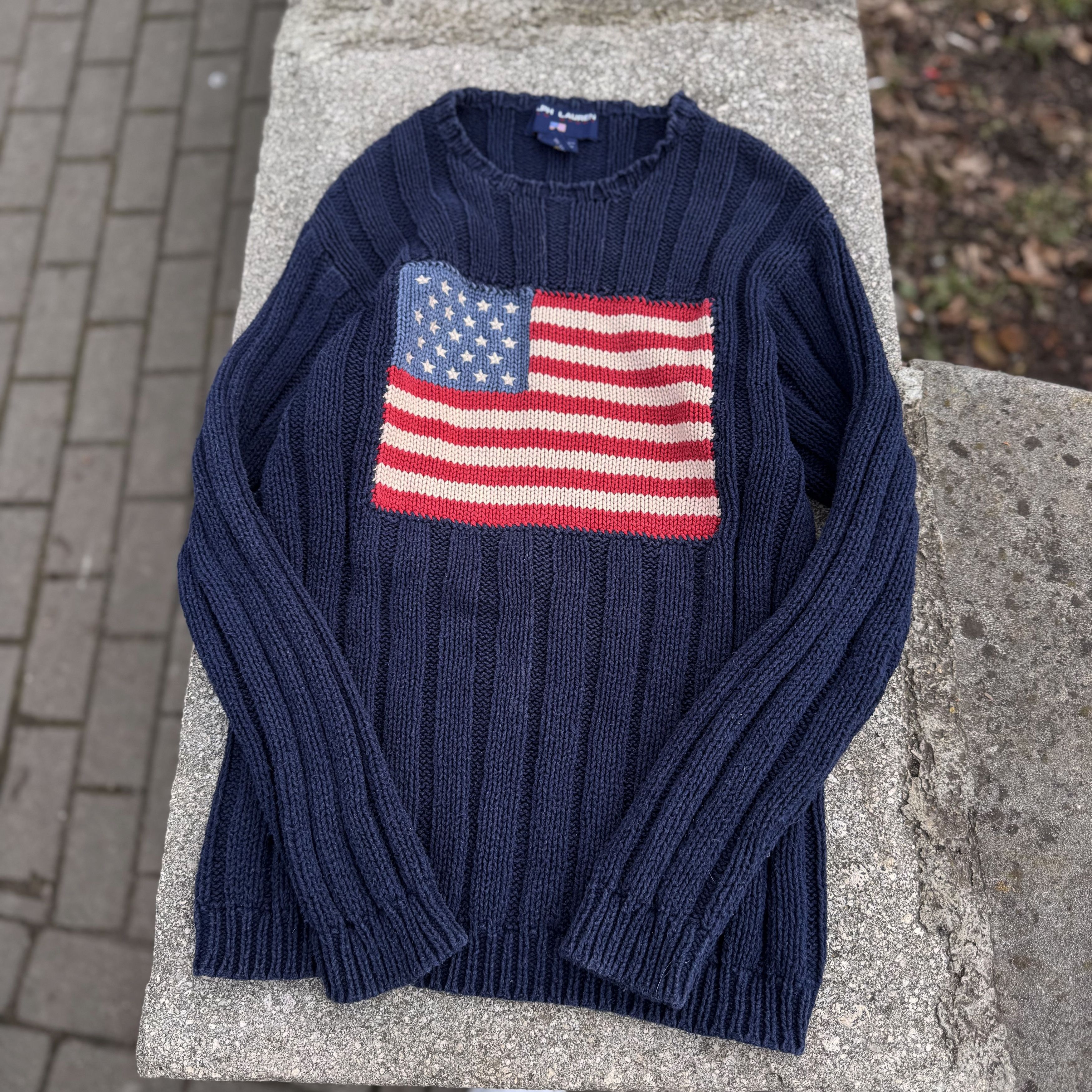 Polo Ralph Lauren American Flag RL Vintage Knit Sweater 90s