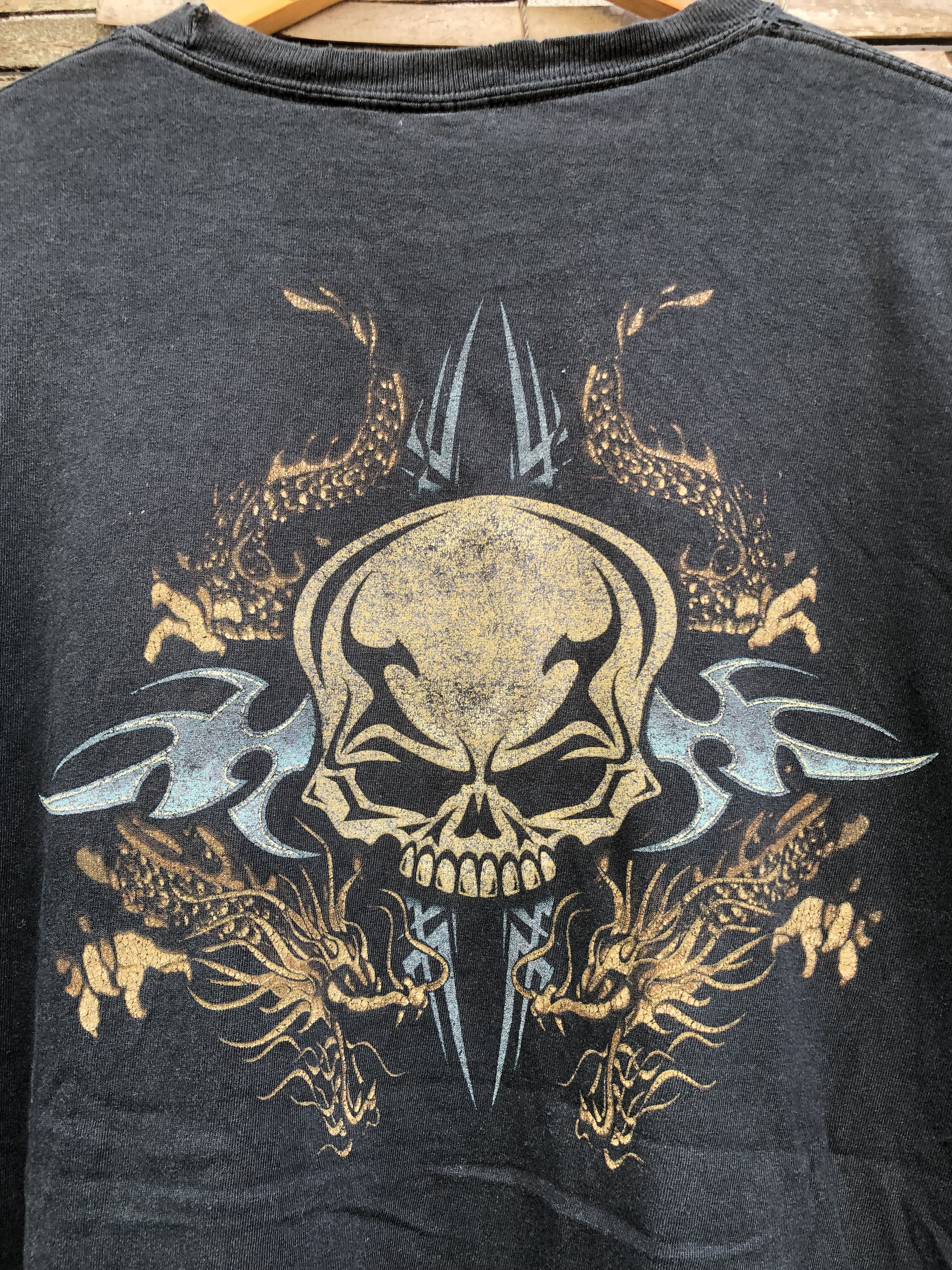 Vintage Vintage Skull & Dragon Glitter Backhit Baggy Tee Size US XXL / EU 58 / 5 - 2 Thumbnail