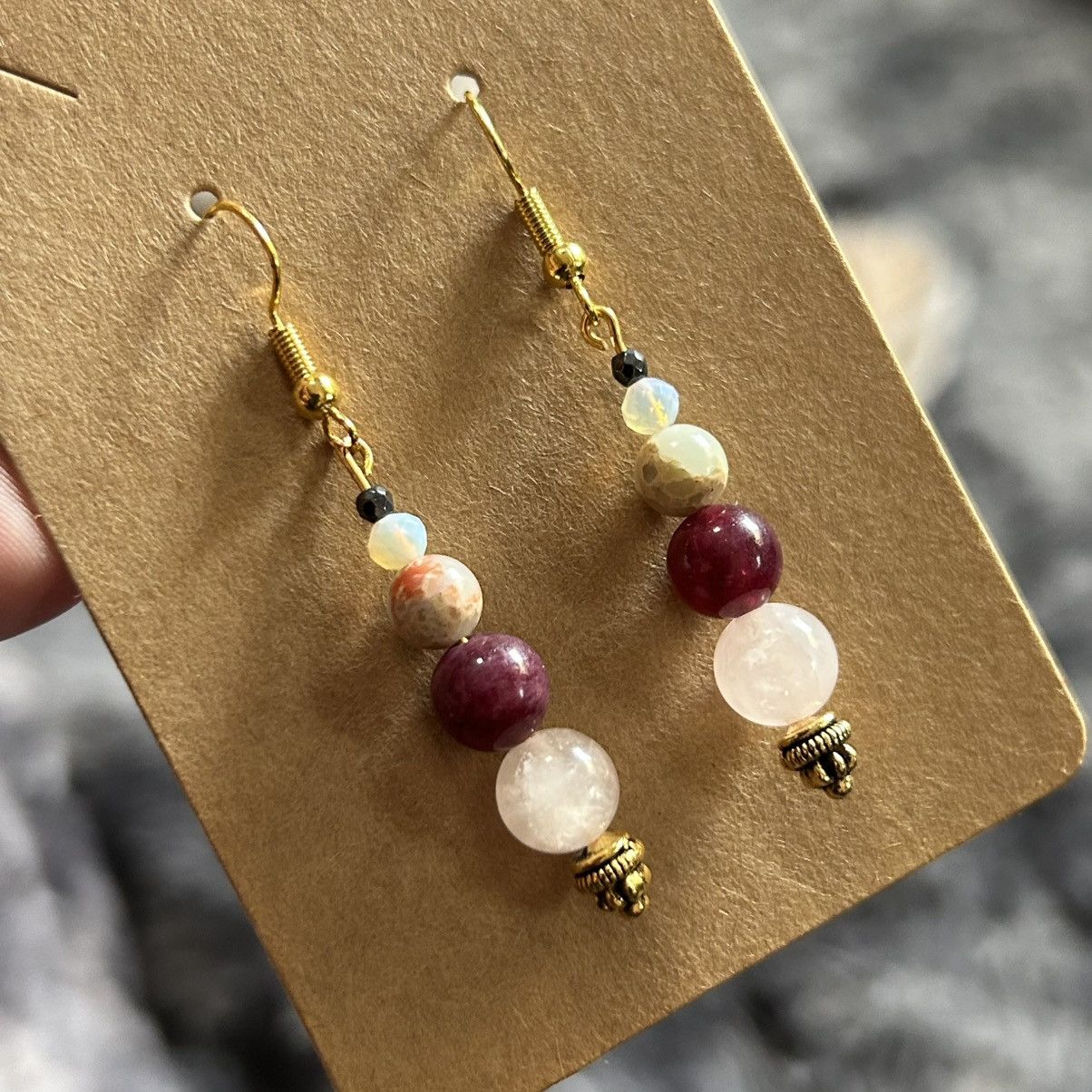 Handmade Handcrafted elegant genuine stone quartz opalite earrings Size ONE SIZE - 1 Thumbnail