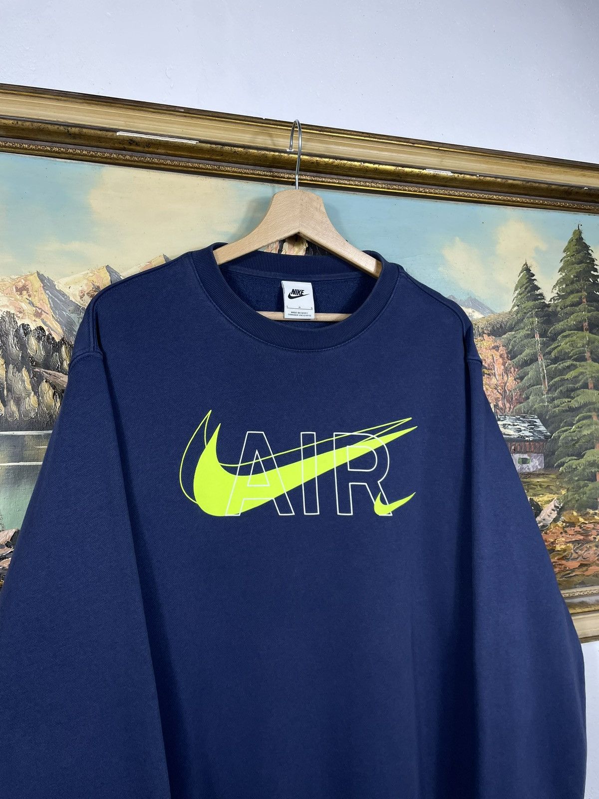 Nike × Vintage Navy Crewneck Nike Loose Skate Hiphop Rap Center Swoosh Size US L / EU 52-54 / 3 - 4 Thumbnail