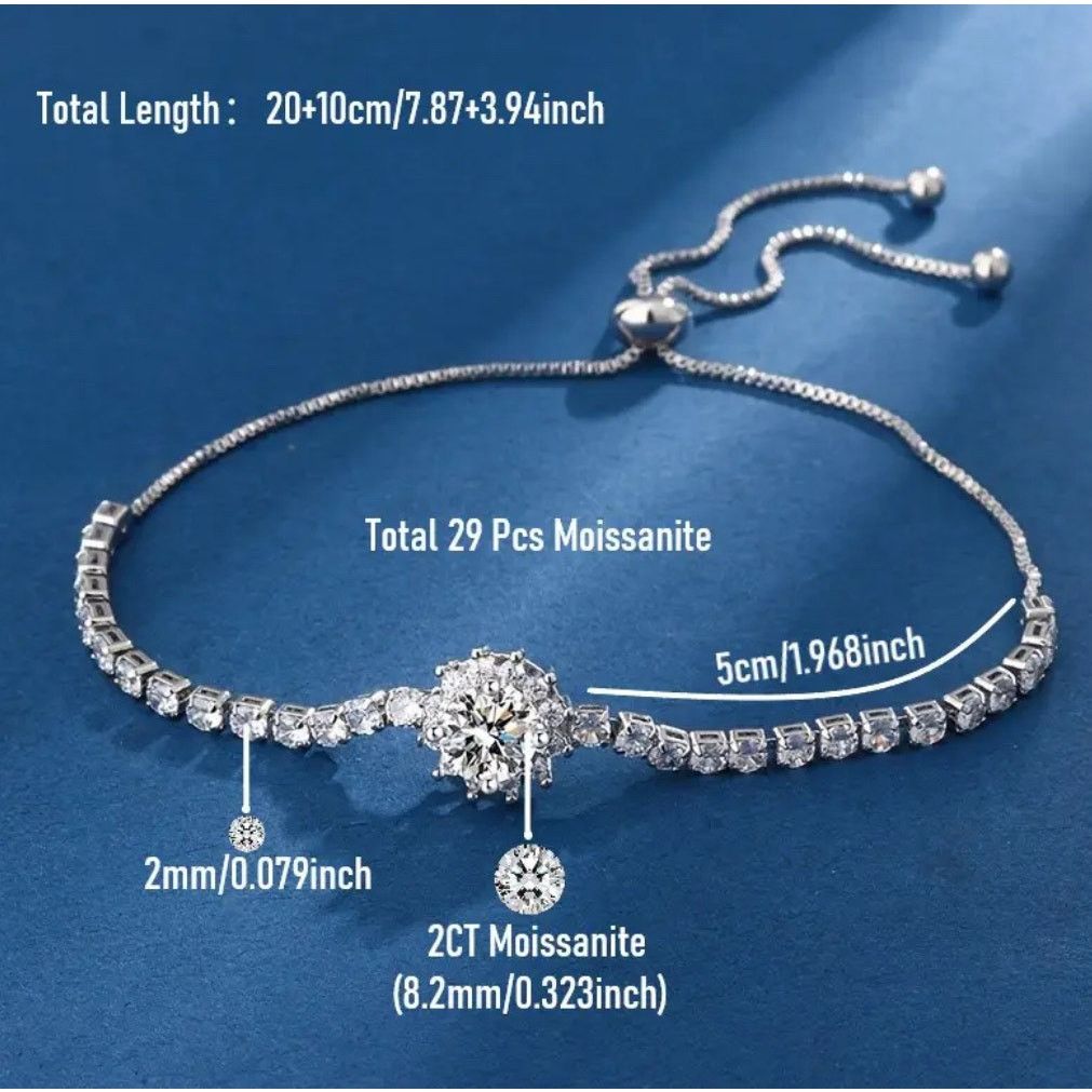 The Unbranded Brand 3 CTW Moissanite Floral Tennis Bracelet Adjustable 925S Size ONE SIZE - 3 Thumbnail
