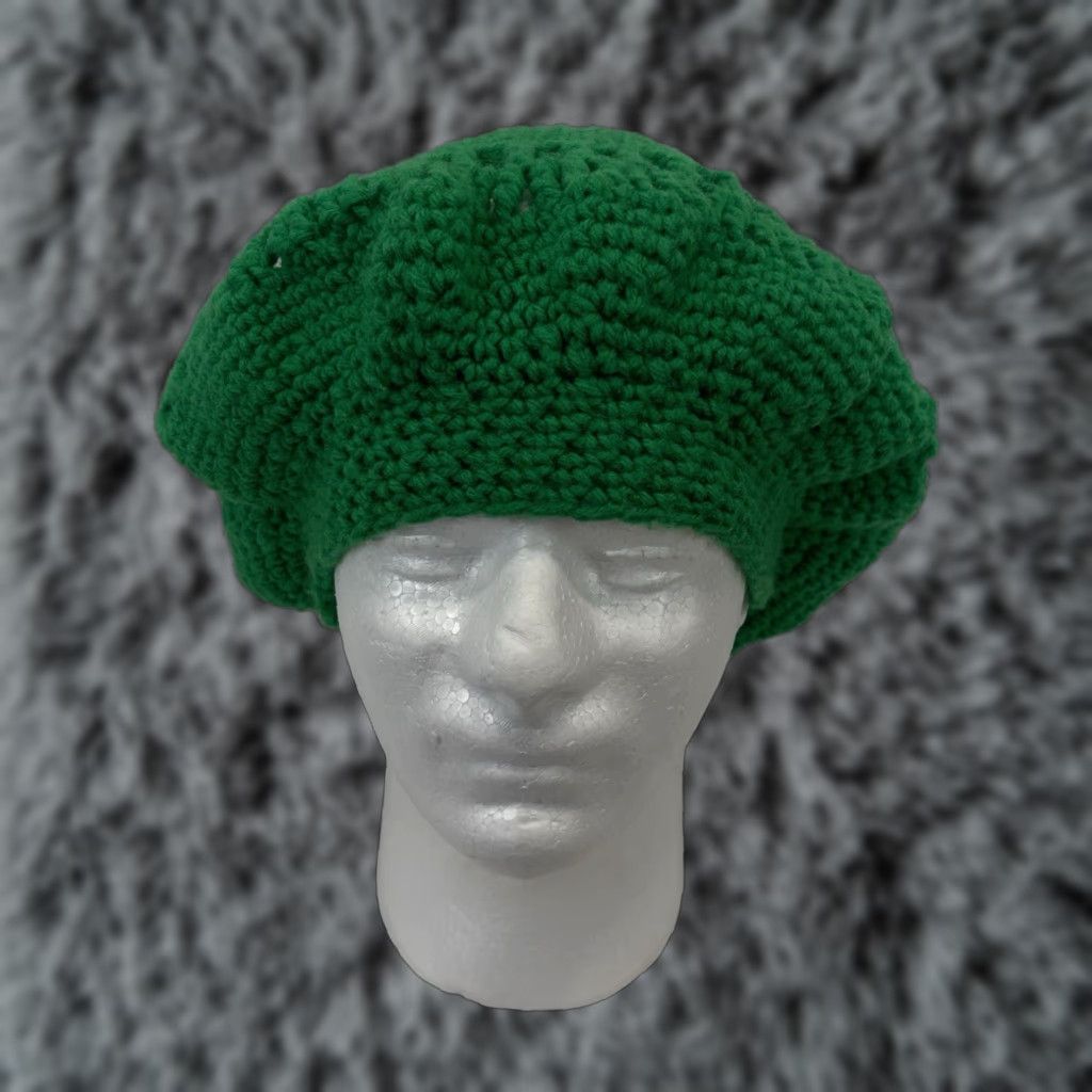 Vintage VINTAGE Handmade Beret Hat Knit Boho Hippie 1970s Kelly Green Pom Pom Floppy Accessories Mens Womens Boys Girls Size ONE SIZE - 1 Thumbnail