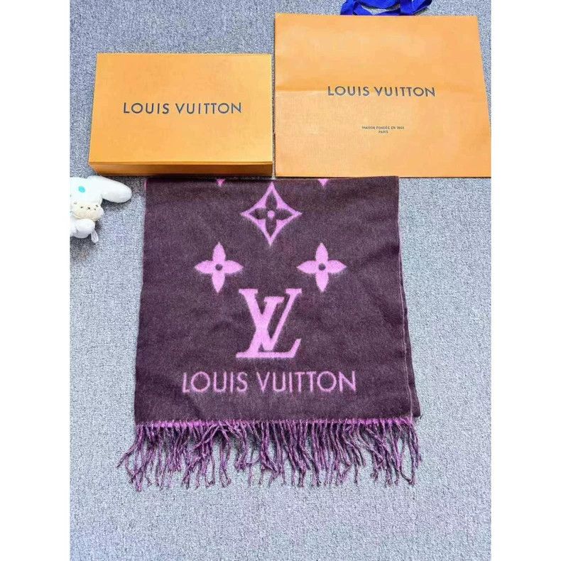 Louis Vuitton LOUIS VUITTON Pink chestnut purple presbyopic logo cashmere Size ONE SIZE - 3 Thumbnail