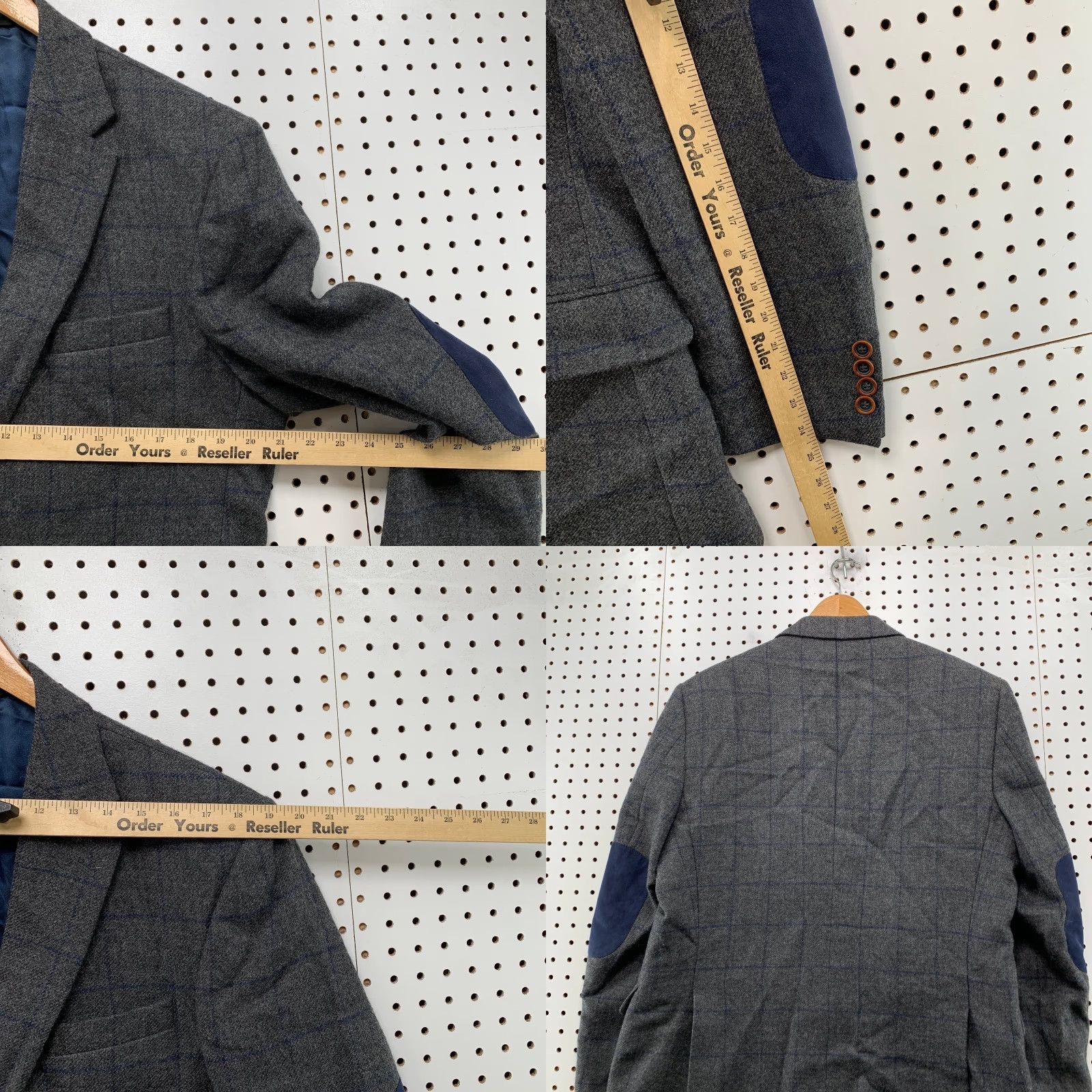 Jos. A. Bank Jos A Bank Blazer Mens 42 Gray Glen Plaid Wool 100% Wool Elbow Patch Business Jacket Shirt (Jacket Style: Single-Breasted, Notch Lapel) Size 42R - 9 Thumbnail