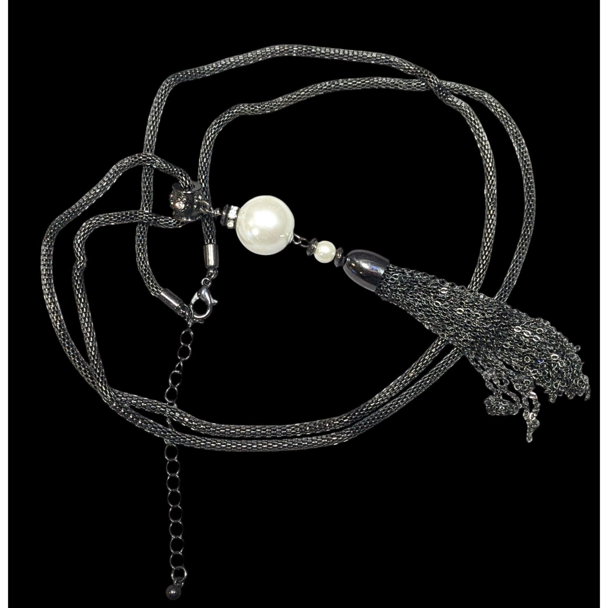 Other Glam Goth Gunmetal Mesh And Pearl Tassel Necklace Size ONE SIZE - 1 Thumbnail