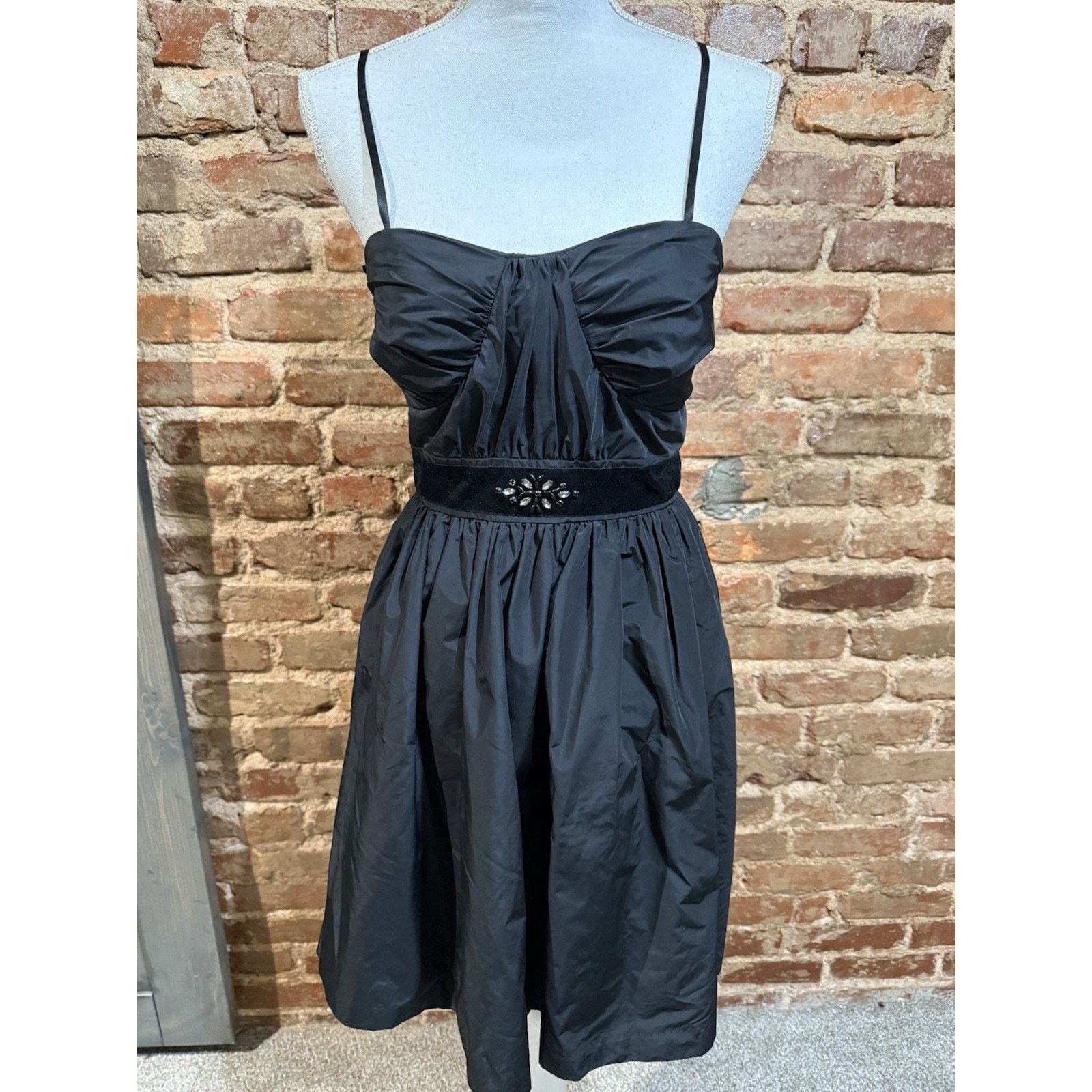 MAX&Co. Y2K Vibe Dress Sz 4 Black Taffeta Jewel Velvet Milkmaid Goth Size S / US 4 / IT 40 - 2 Thumbnail