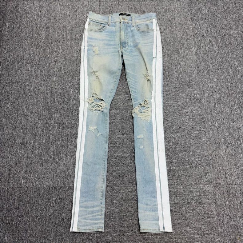 Amiri Amiri distressed side-striped denim jeans Size US 30 / EU 46 - 1 Thumbnail
