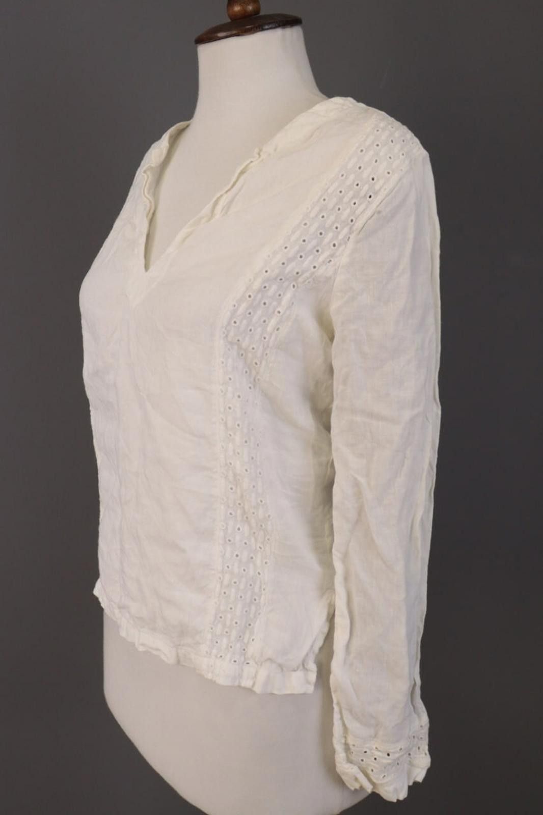 120% Lino 120% Lino White Long Sleeve V-Neck Summer Linen Top Shirt Size M / US 6-8 / IT 42-44 - 8 Thumbnail