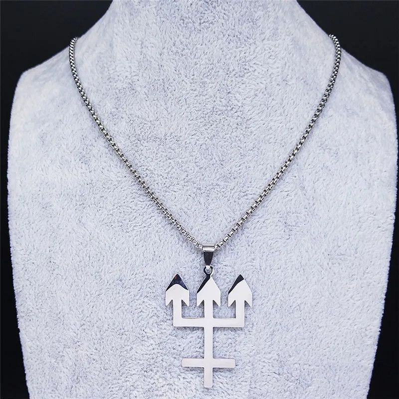 Jewelry Trident Inverted Cross Pendant Charms Necklace Emblem Size ONE SIZE - 4 Thumbnail