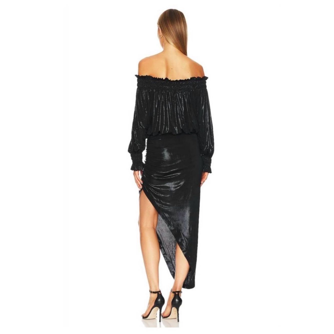 Norma Kamali Norma Kamali Long Sleeve Peasant Side Drape Gown Black Meta Size XS / US 0-2 / IT 36-38 - 2 Thumbnail