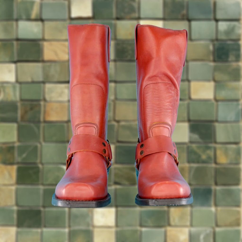 Vintage VTG 70s Boots Texas Boots Mens VTG 70s Red Brown Harness Boots Sz 7 D Leather Cowboy Motorcycle Biker Size US 7 / EU 40 - 1 Thumbnail