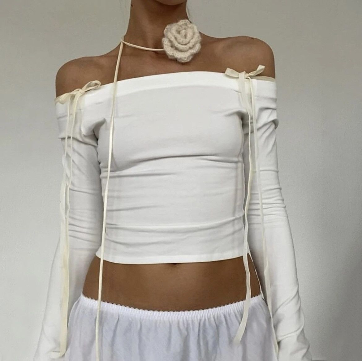 Japanese Brand × Vintage Off shoulder ribbon strap long sleeve Size S / US 4 / IT 40 - 1 Thumbnail