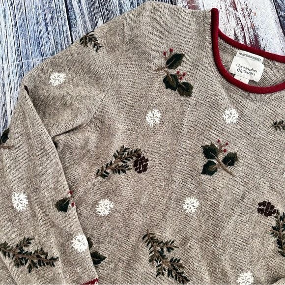 Vintage Vintage Christopher & Banks Hand Embroidered Beige Holiday S Size L / US 10 / IT 46 - 3 Thumbnail