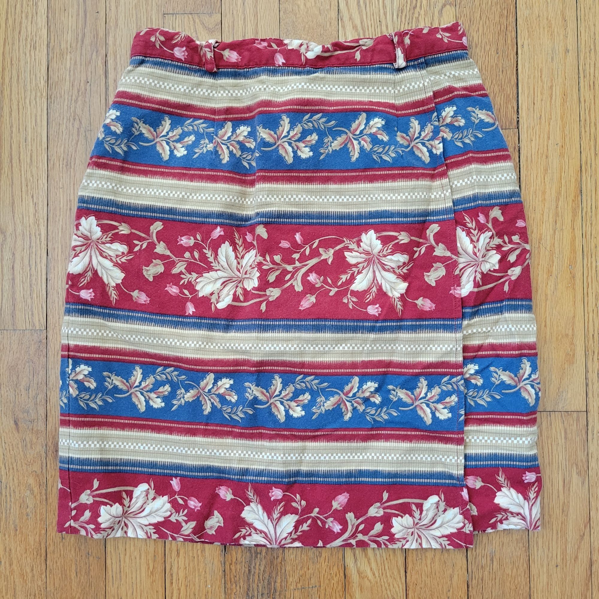 Vintage Vintage Bushwacker 6 Faux Wrap Floral Striped Skirt Retro Hi Size 28" / US 6 / IT 42 - 1 Thumbnail