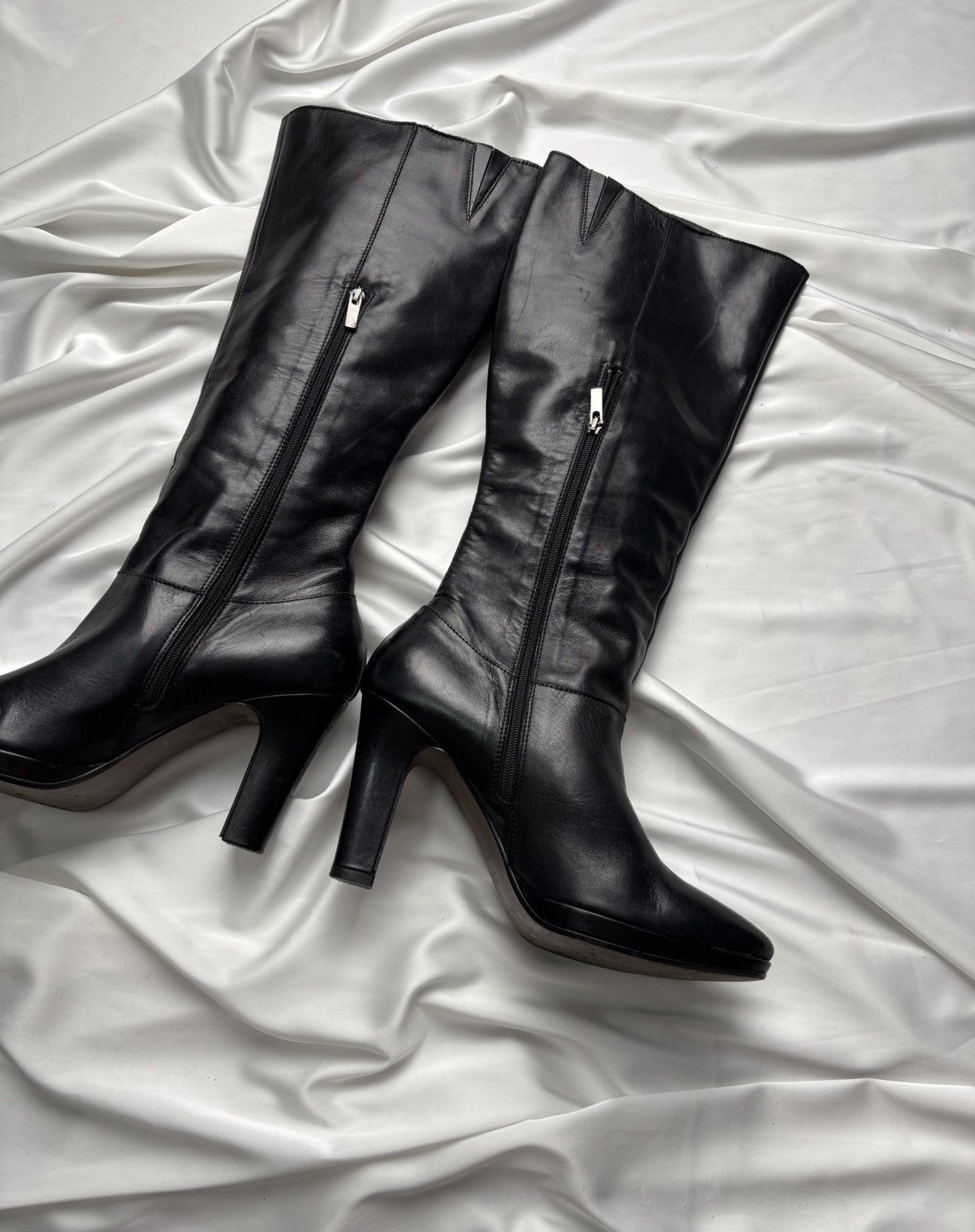 Vintage Black leather high knee italian boots Size US 9 / IT 39 - 5 Thumbnail