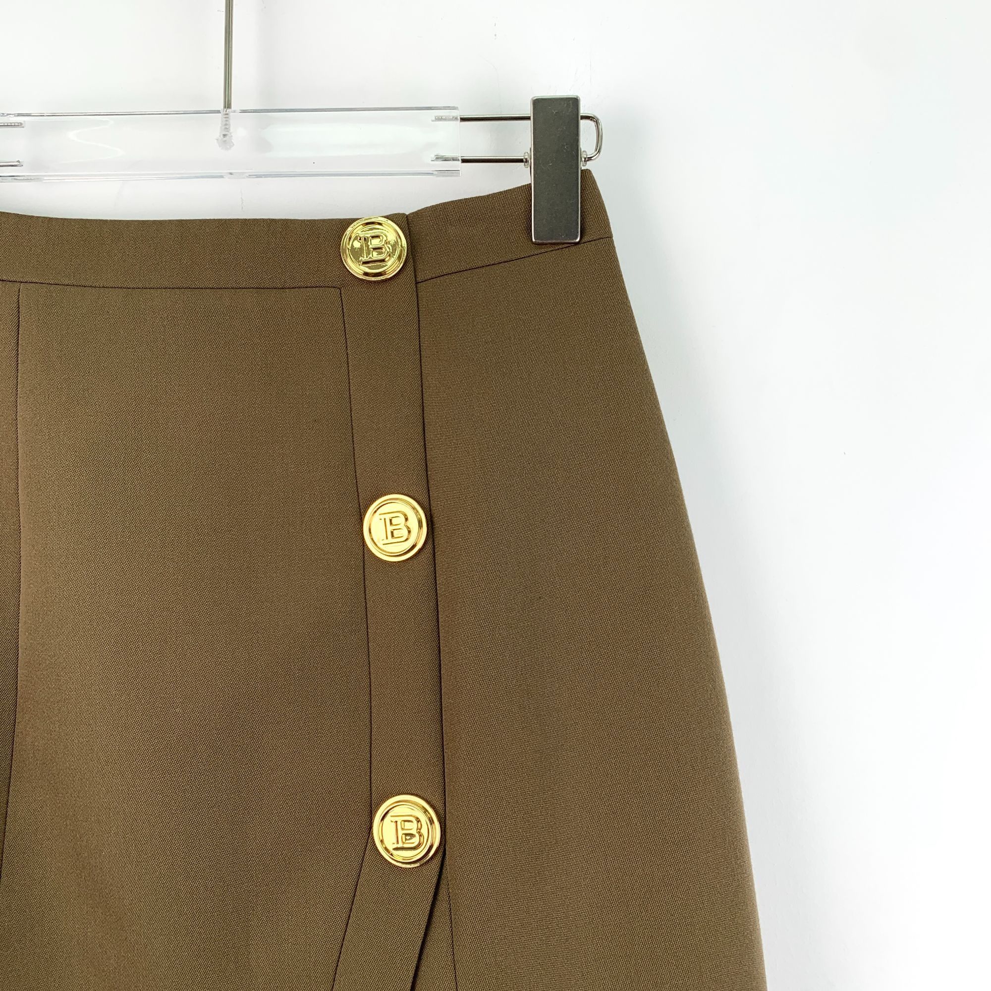 Balmain Balmain Paris Dark Brown Wool Blend Buttoned Irregular Skirt Size 26" / US 2 / IT 38 - 7 Thumbnail