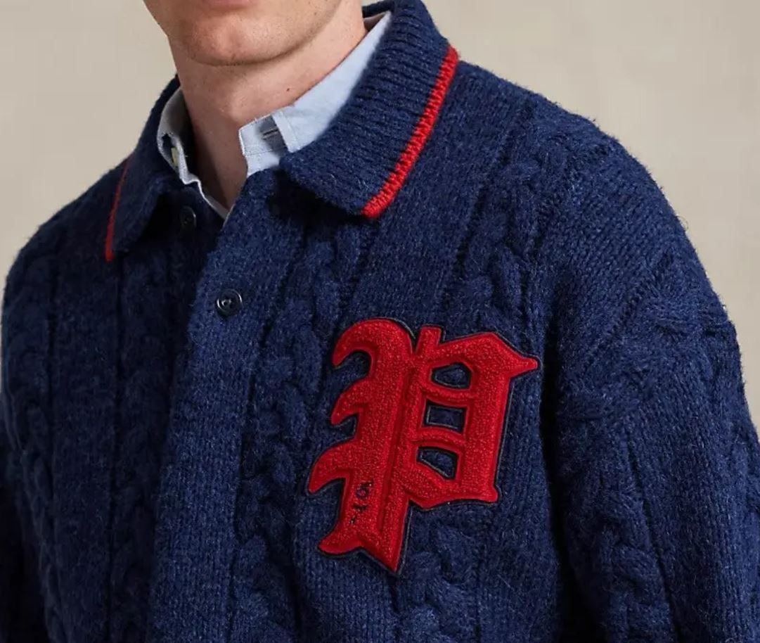 Polo Ralph Lauren Polo Ralph Lauren Cable-Knit Polo-Collar Letter Sweater Navy Size US L / EU 52-54 / 3 - 3 Thumbnail