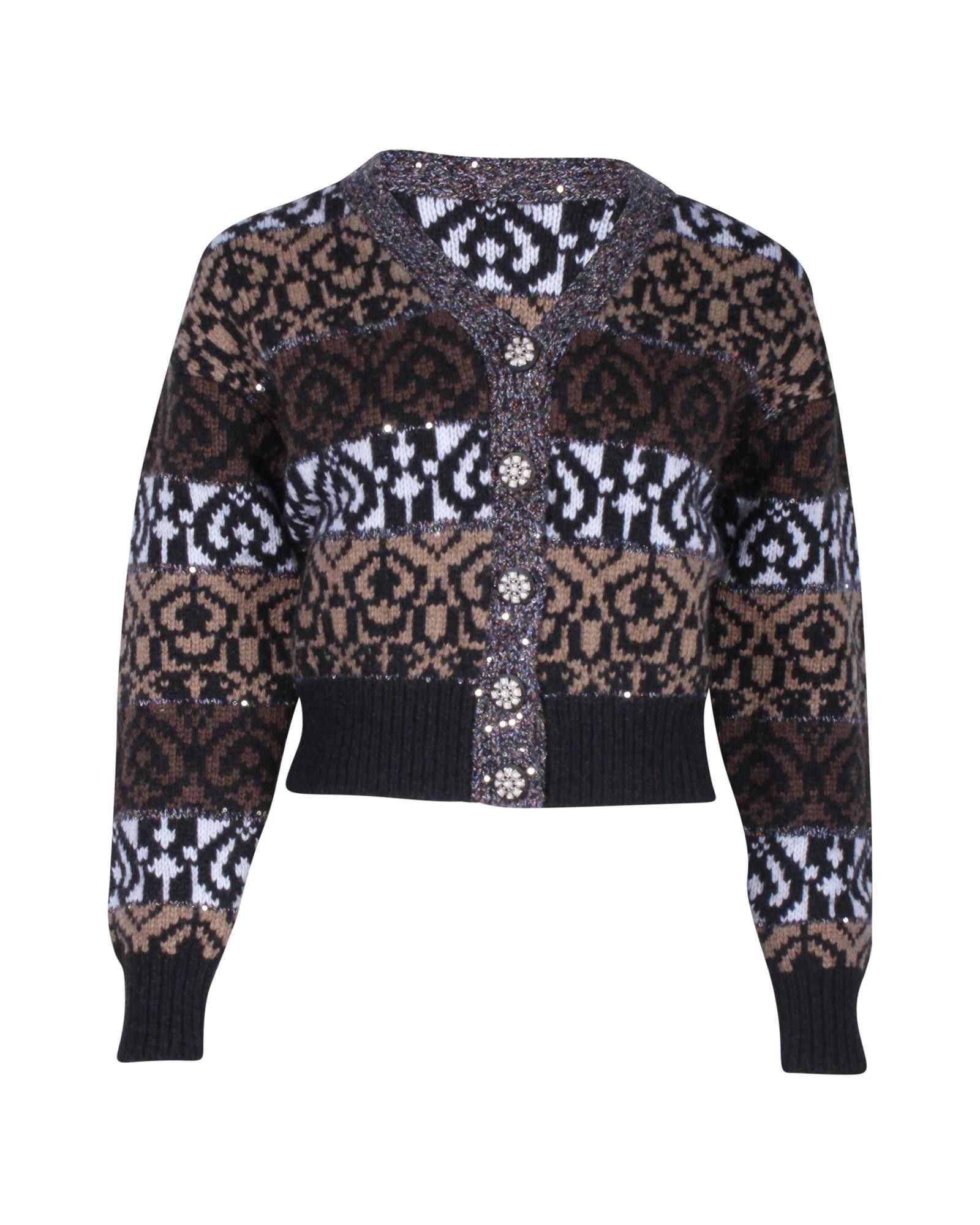 image of Patterned Buttoned Cardigan In Brown Wool By Chanel, Women's (Size XS)