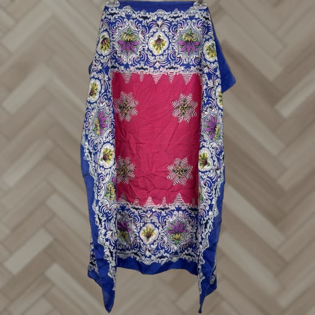 Vintage VINTAGE Silk Scarf Square Blue Floral 31x31 Womens Scarf Vintage Look Size ONE SIZE - 1 Thumbnail