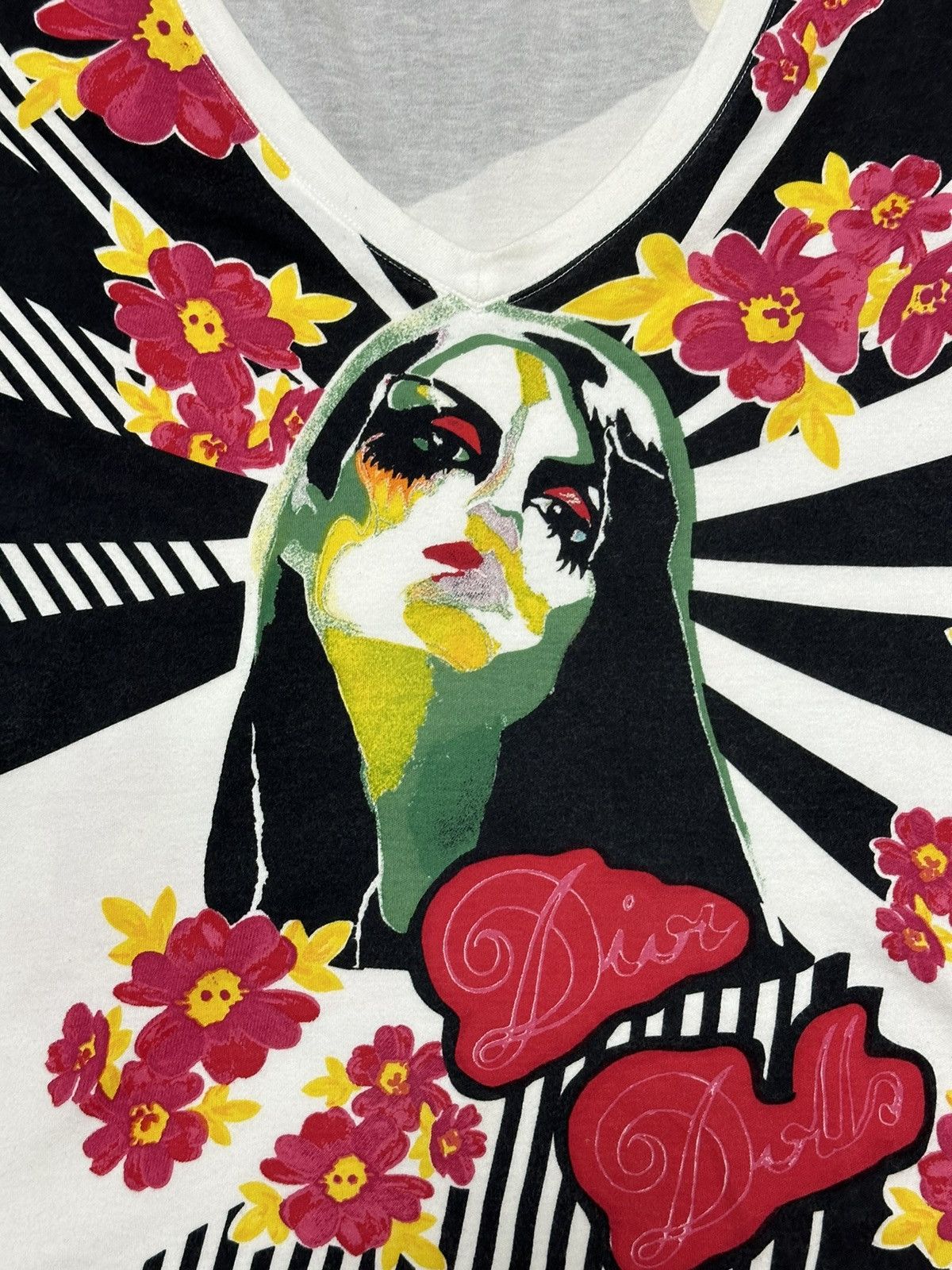 Dior CHRISTIAN DIOR S/S 2004 Dior Dolls Striped Floral T-Shirt Size L / US 10 / IT 46 - 3 Thumbnail